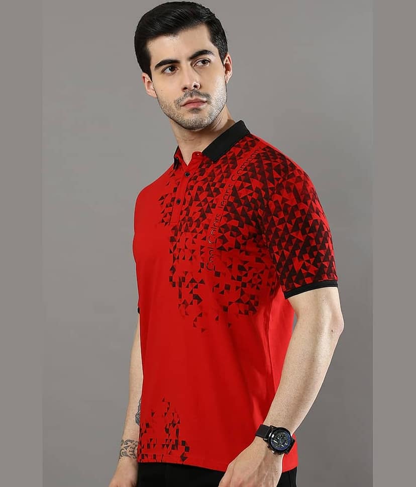 Cool Colors Pack of 1 Cotton Regular Fit Printed Half Sleeves Men's Polo T Shirt ( Red ) view 2