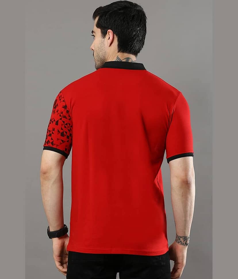Cool Colors Pack of 1 Cotton Regular Fit Printed Half Sleeves Men's Polo T Shirt ( Red ) view 4
