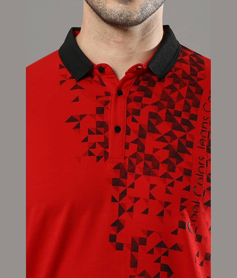 Cool Colors Pack of 1 Cotton Regular Fit Printed Half Sleeves Men's Polo T Shirt ( Red ) view 5
