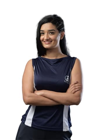 Yoni Mudra Women's Sleeveless Boat Neck Top Contrast Panel for Gym or Yoga