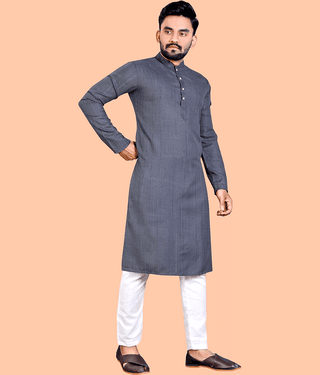 YUG ART - Dark Grey Cotton Regular Fit Men's Kurta Pyjama Set ( Pack of 1 )