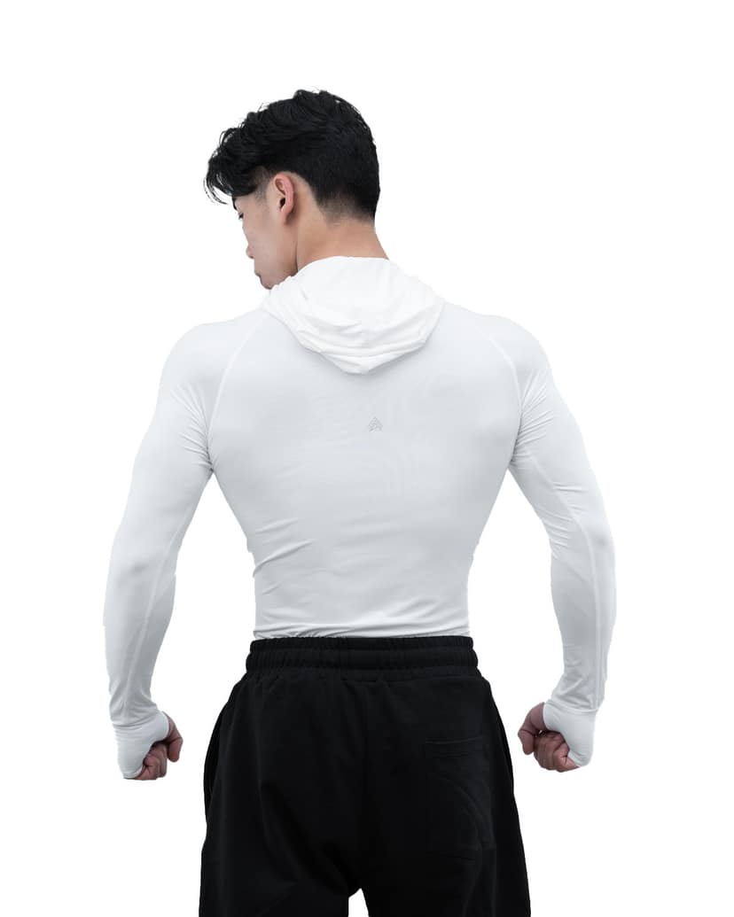 Athflex Men's Performance Assassin Compression Hoodie – Ultimate Stretch,Assasin Look,Premium Nylon - Spandex Blend,Body Fit Hoodie for Gym & Training - white/XXL view 2