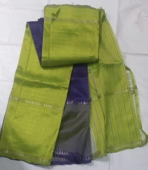 Green Pure Handloom Cotton Silk Saree With Blouse Piece view 3