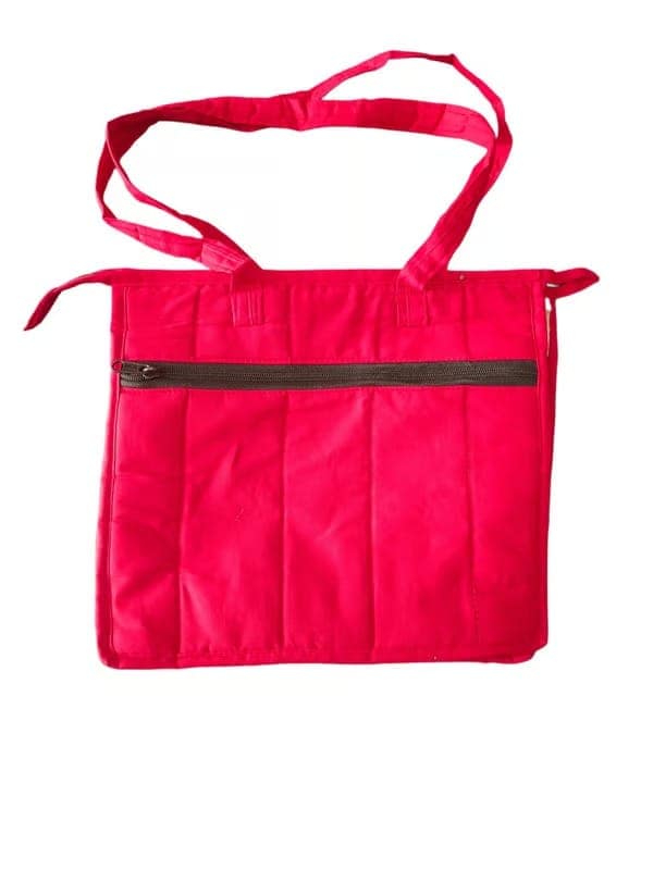 Red Hand Embroidered Mirror Work Tote Bag with Adjustable Strap view 2