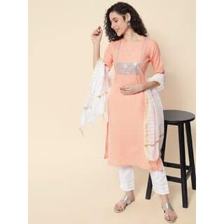 SVB Peach Embroideried Kurta Set view 2
