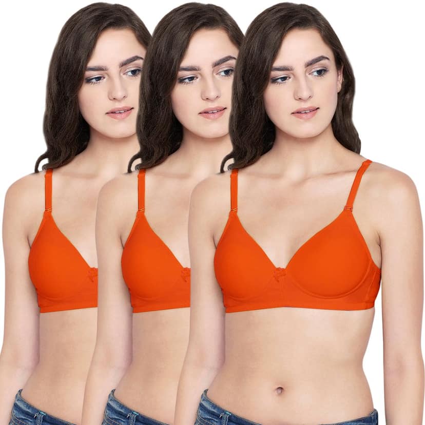 Bodycare Cotton Spandex Padded Non wired Tshirt Bra-Pack of 3