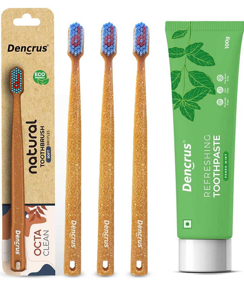 Dencrus Octa Clean Toothpaste 100gm + Bamboo Toothbrush (Pack of 4)