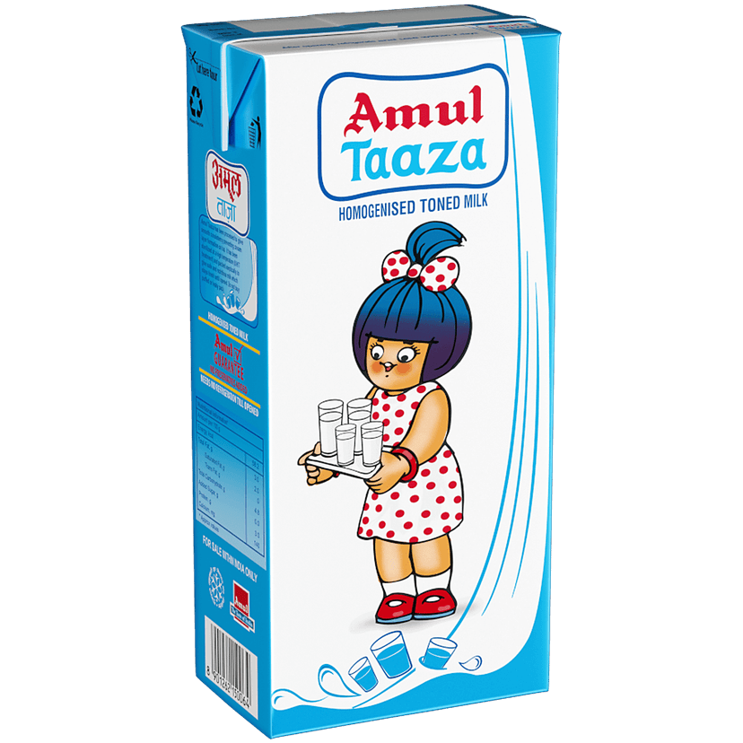 Amul Taaza Homogenised Toned Milk, 1 L Carton view 2