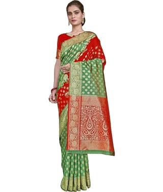 Sariya Jacquard Woven Saree With Unstitched Blouse Piece ( Green )