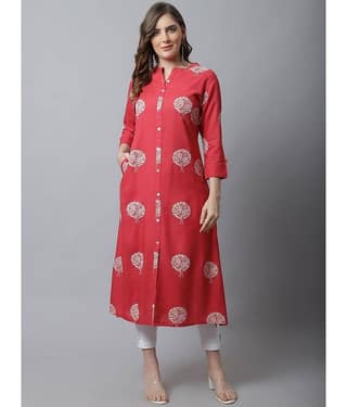Pistaa Viscose Printed Front Slit Women's Kurti - Red ( Pack of 1 )