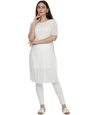 NUEVOSDAMAS - White Cotton Women's Straight Kurti ( Pack of 1 )