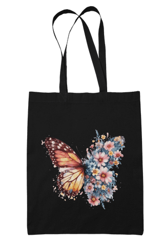 Prakrut India Cotton Canvas Tote Bag with Zipper & Inner Pocket, Monarch Butterfly Floral Artwork Print