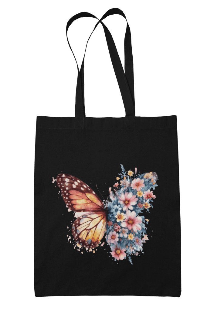 Prakrut India Cotton Canvas Tote Bag with Zipper & Inner Pocket, Monarch Butterfly Floral Artwork Print