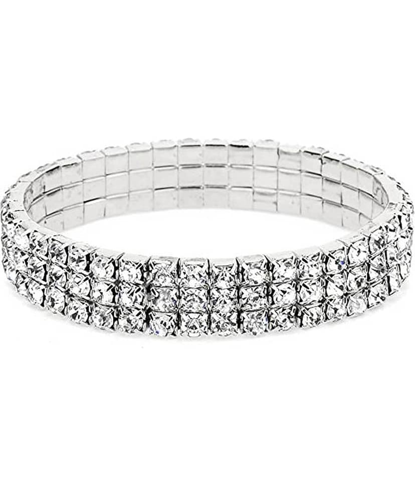 ZIVOM® Stylish Trendy Three Line Austrian Rhinestone Crystal Stretch Elastic Free Size Bracelet for Girls Women