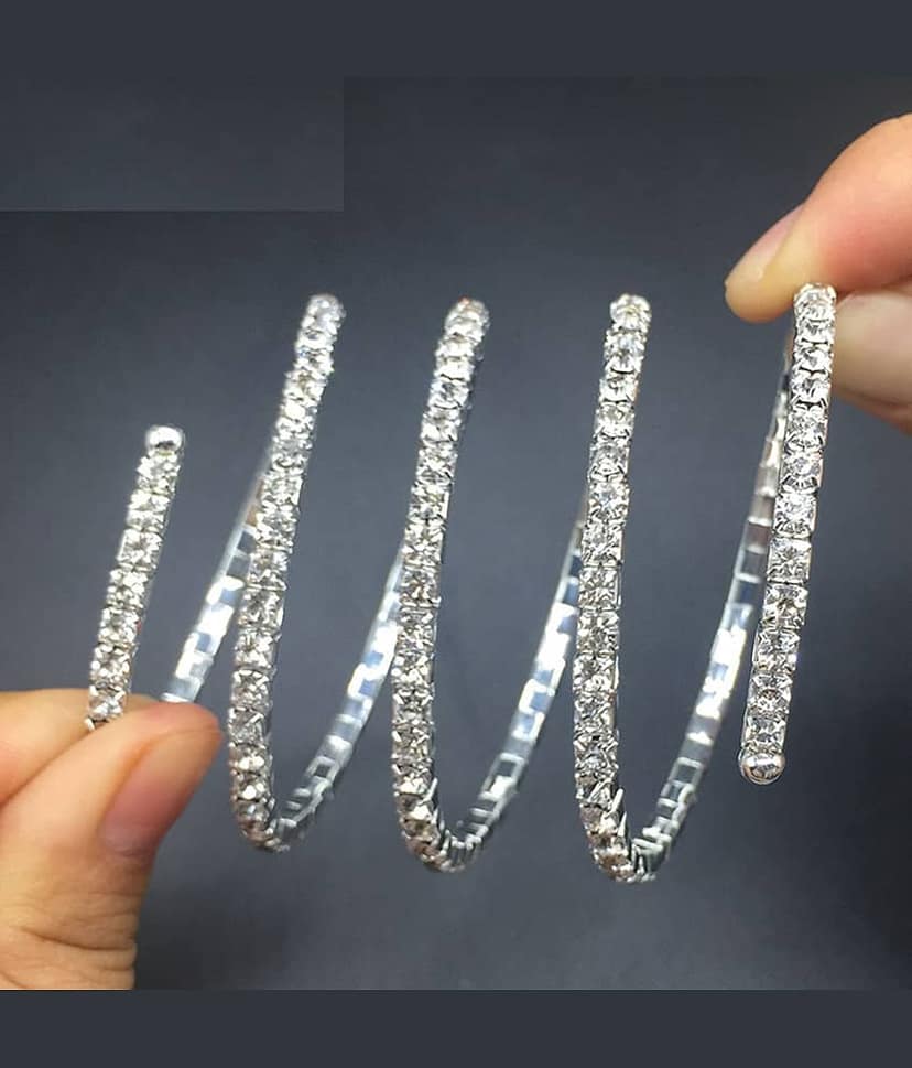 ZIVOM® Stylish Trendy Three Line Austrian Rhinestone Crystal Stretch Elastic Free Size Bracelet for Girls Women view 2
