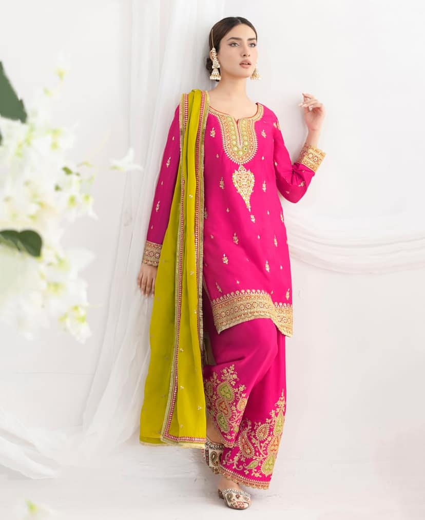 Latest Pink Farshi Suit Set for Women with Contrast Dupatta Ethnic Wear view 3