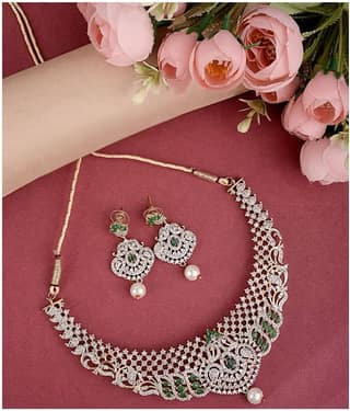 Navya Collections Alloy Green Contemporary/Fashion Necklaces Set Choker