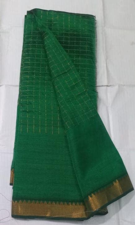 Green Saree With Golden Zari Border view 2