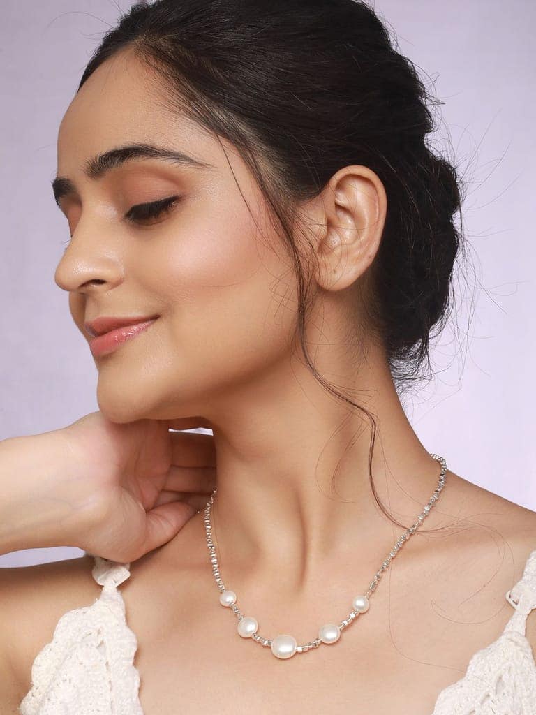 Anti-Tarnish Rhodium Plated Celestial faux Pearl Luxurious Necklace & Chain view 2