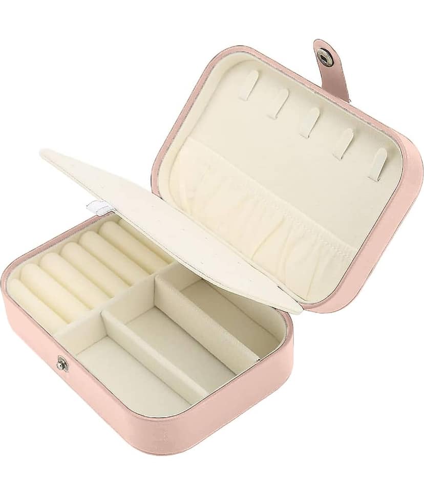 Jewellery Organiser PU Leather Zipper Portable Storage Box with Divider Container