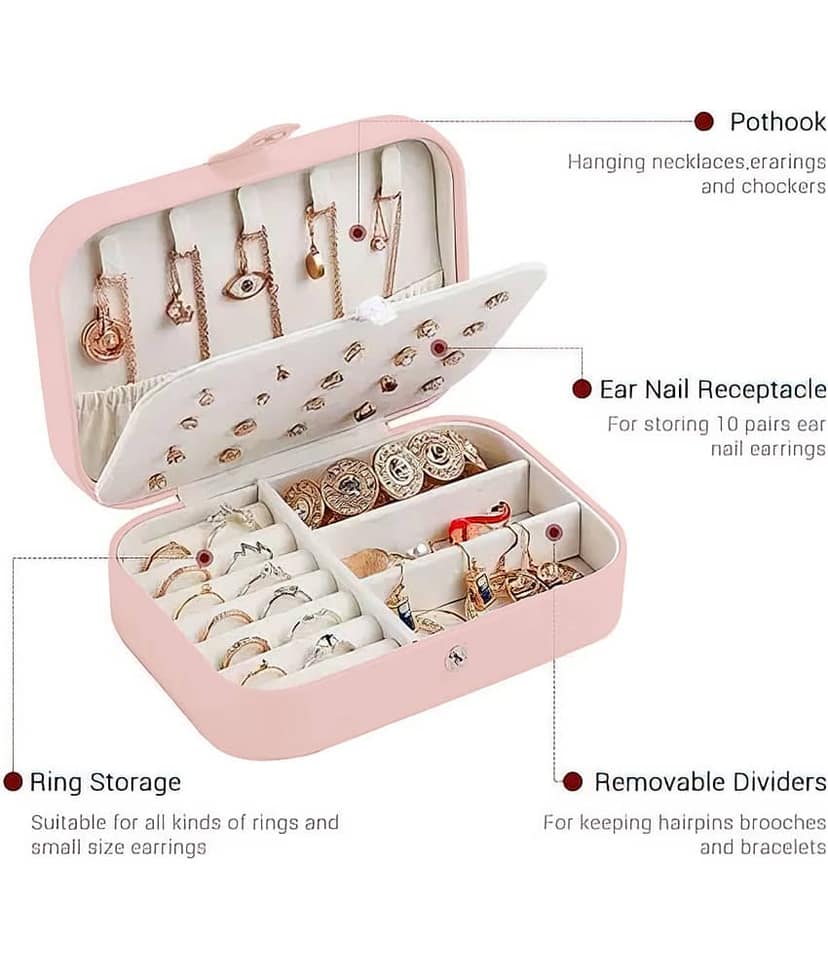 Jewellery Organiser PU Leather Zipper Portable Storage Box with Divider Container view 2