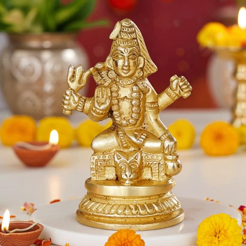 Brass Shiv Ji Idol - Handcrafted Religious Statue, Height : 2.5 Inch (BSMAS856 C)