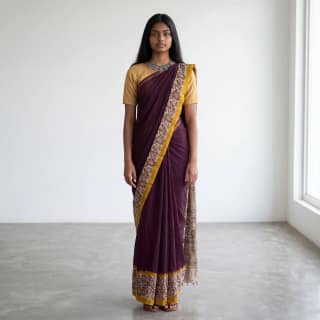 Pedana Kalamkari Block Print Saree Coffee Brown