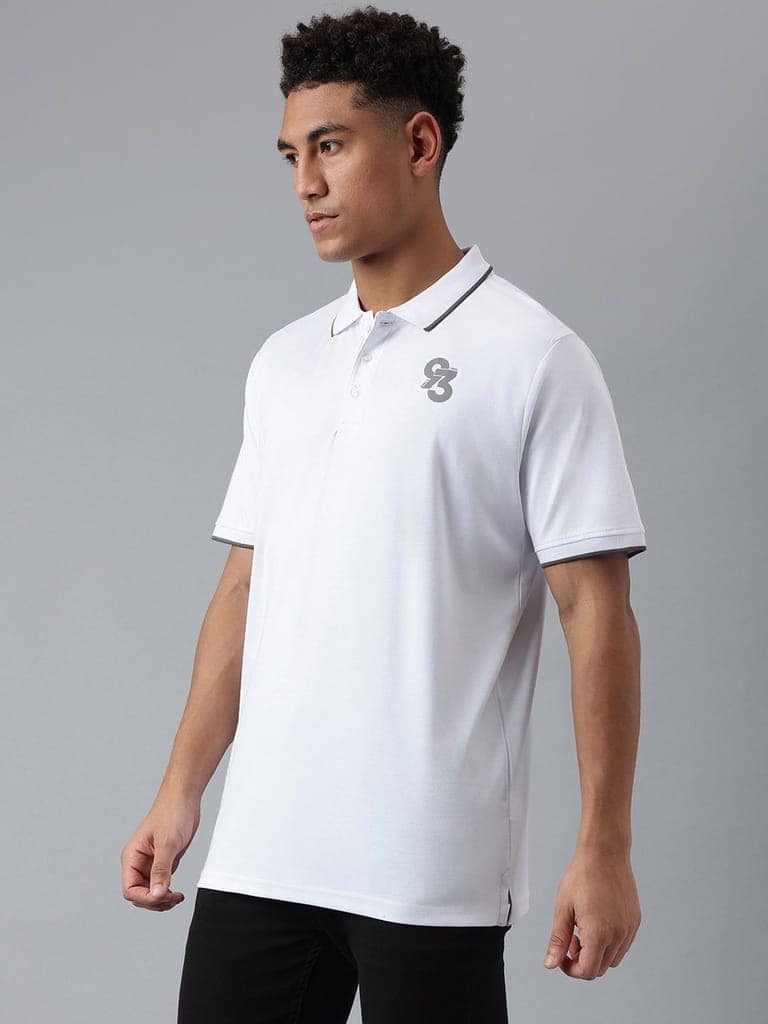 Men White Regular Fit Polo Neck T-Shirt view 3