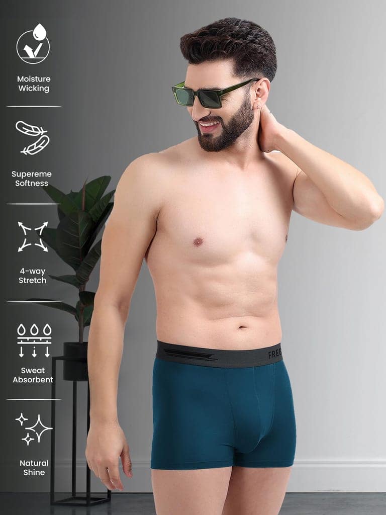 Freecultr Men's Underwear Anti Bacterial Micromodal Airsoft Trunk - Non Itch No Chaffing Sweat Proof - Pack of 2-Midnight Blue,Martini Blue view 3