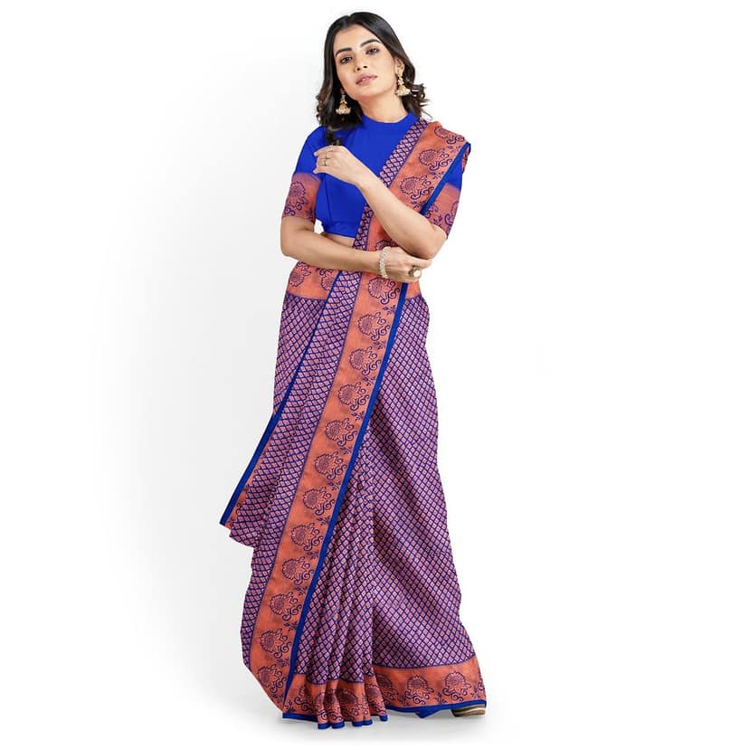 Ink Blue Double Shaded Zari Woven Saree with Unstitched Blouse view 2