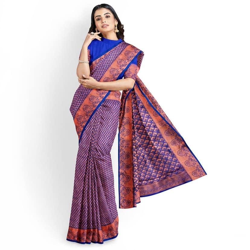 Ink Blue Double Shaded Zari Woven Saree with Unstitched Blouse view 3