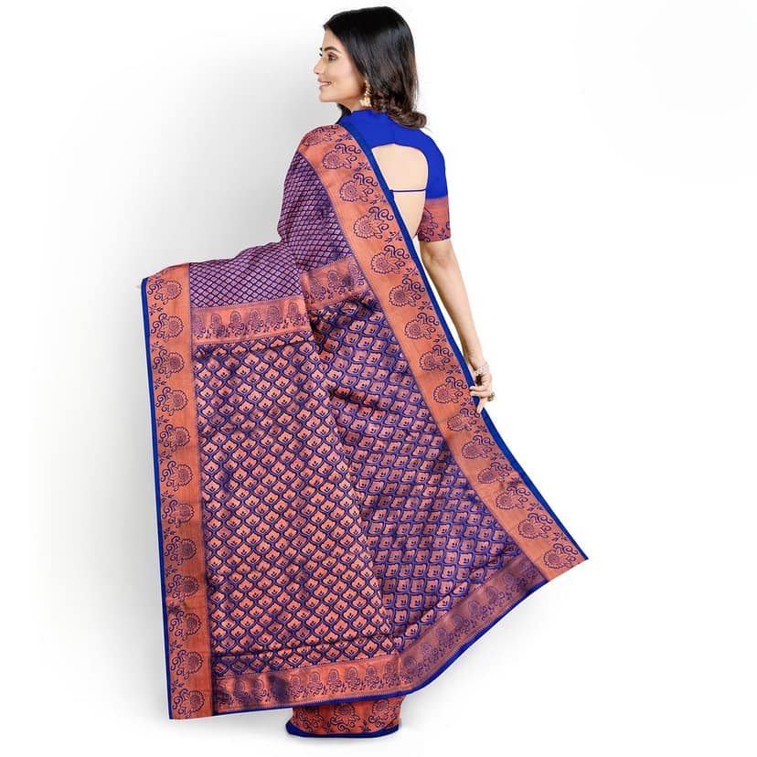 Ink Blue Double Shaded Zari Woven Saree with Unstitched Blouse view 4