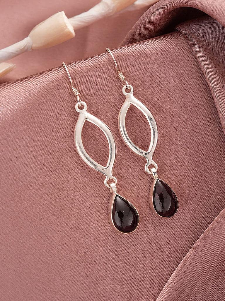 925 Sterling Silver Garnet Gemstone Studded Halo Drop Minimal Dangler Earrings view 6