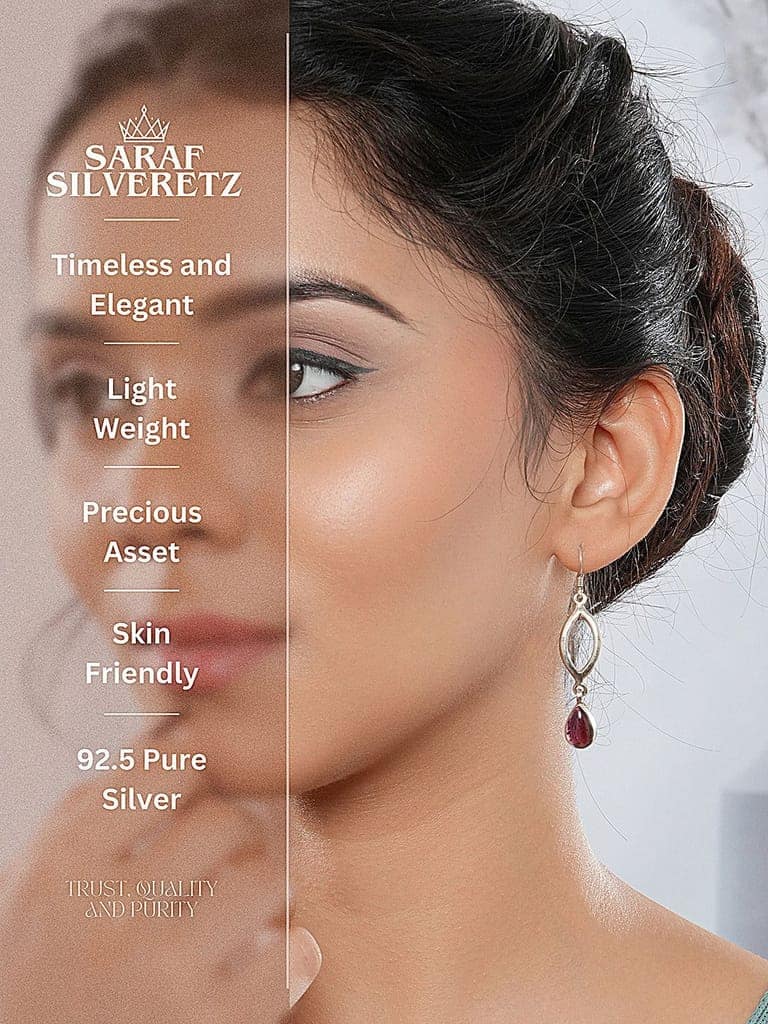 925 Sterling Silver Garnet Gemstone Studded Halo Drop Minimal Dangler Earrings view 7
