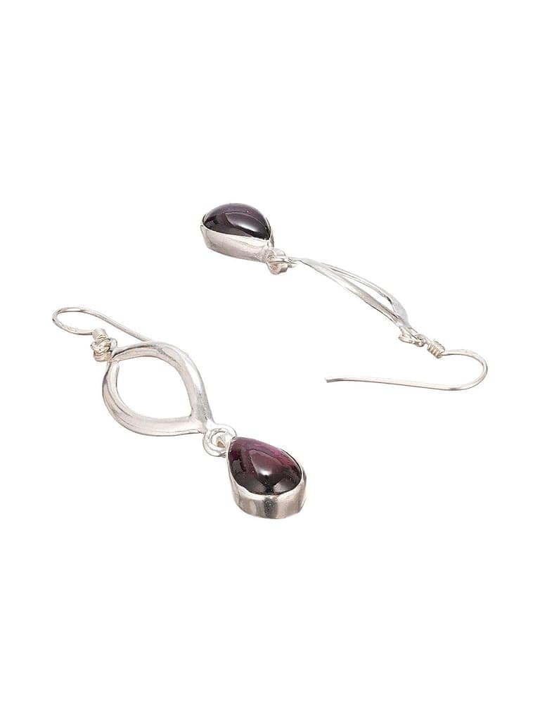 925 Sterling Silver Garnet Gemstone Studded Halo Drop Minimal Dangler Earrings view 9
