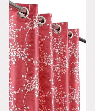 Kraftiq Homes Floral Printed Semi-Transparent Eyelet Curtain 7 ft ( Pack of 1 ) - Maroon