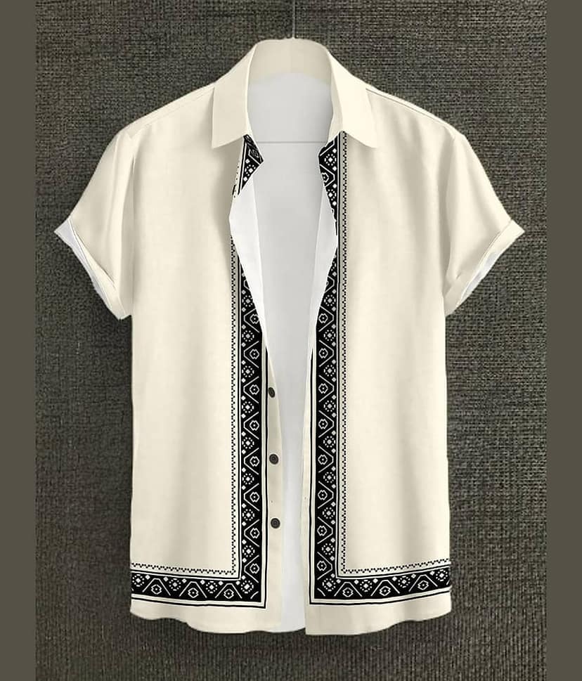 TERIZLA Cotton Blend Regular Fit Printed Half Sleeves Men's Casual Shirt - Cream ( Pack of 1 ) view 2