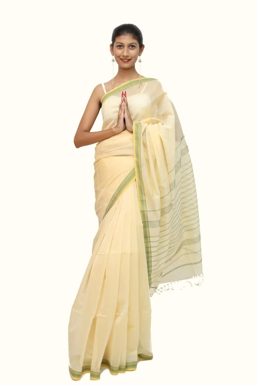 Imperial Maheshwari Rich Thread Brocade Saree with Tassels view 3