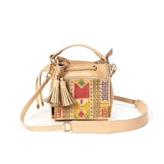 Nora Vegan Leather Embroidered Sling Bag - Almond