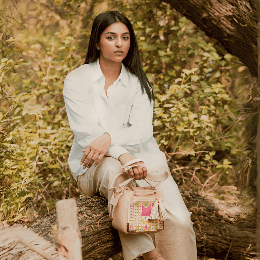 Nora Vegan Leather Embroidered Sling Bag - Almond view 3