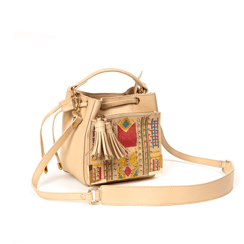 Nora Vegan Leather Embroidered Sling Bag - Almond view 4