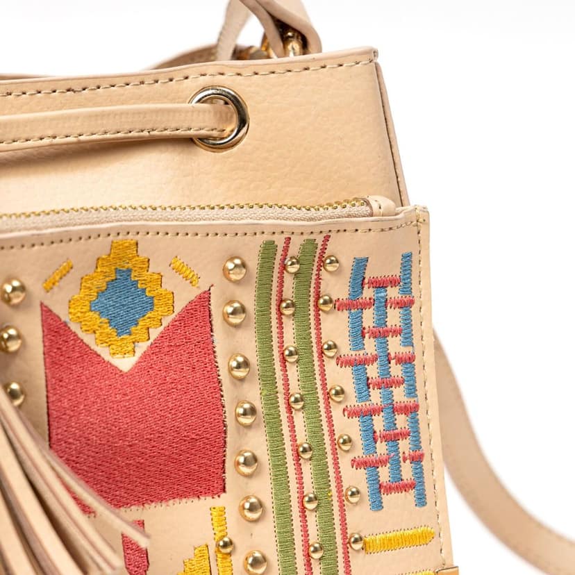 Nora Vegan Leather Embroidered Sling Bag - Almond view 5