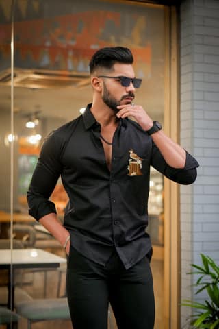 Black Printed Satin Cotton Shirt