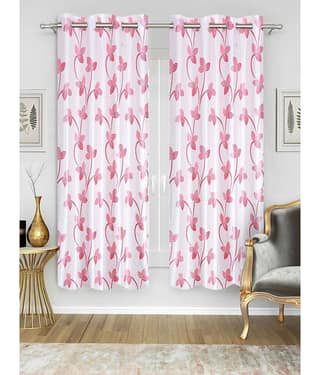 Home Candy Set of 2 Long Door Semi-Transparent Eyelet Polyester Pink Curtains ( 274 x 120 cm )