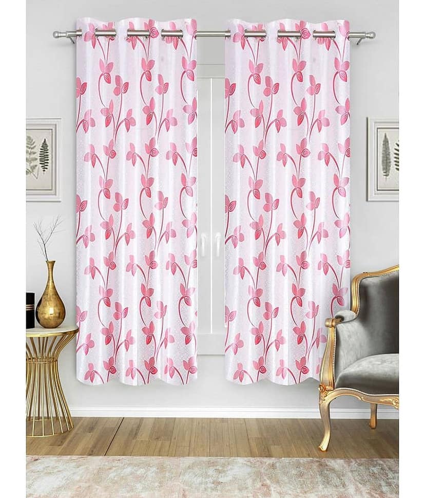 Home Candy Set of 2 Long Door Semi-Transparent Eyelet Polyester Pink Curtains ( 274 x 120 cm )