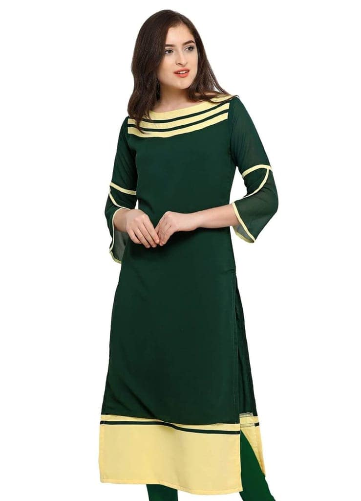 SHOPPING QUEEN Women Georgette Straight Kurta (A090_Green_XXXX-Large) view 3