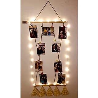 Khush Its Amazing Wood Cross 2 Stick Pine Hanging Photo Display, DIY Picture Photo Frame Collage Set Includes Multi colour Clips view 2