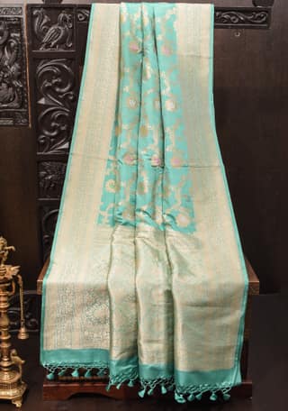 Aqua Intricate Banarasi Katan silk saree with Meenakari Jaal | SILK MARK CERTIFIED