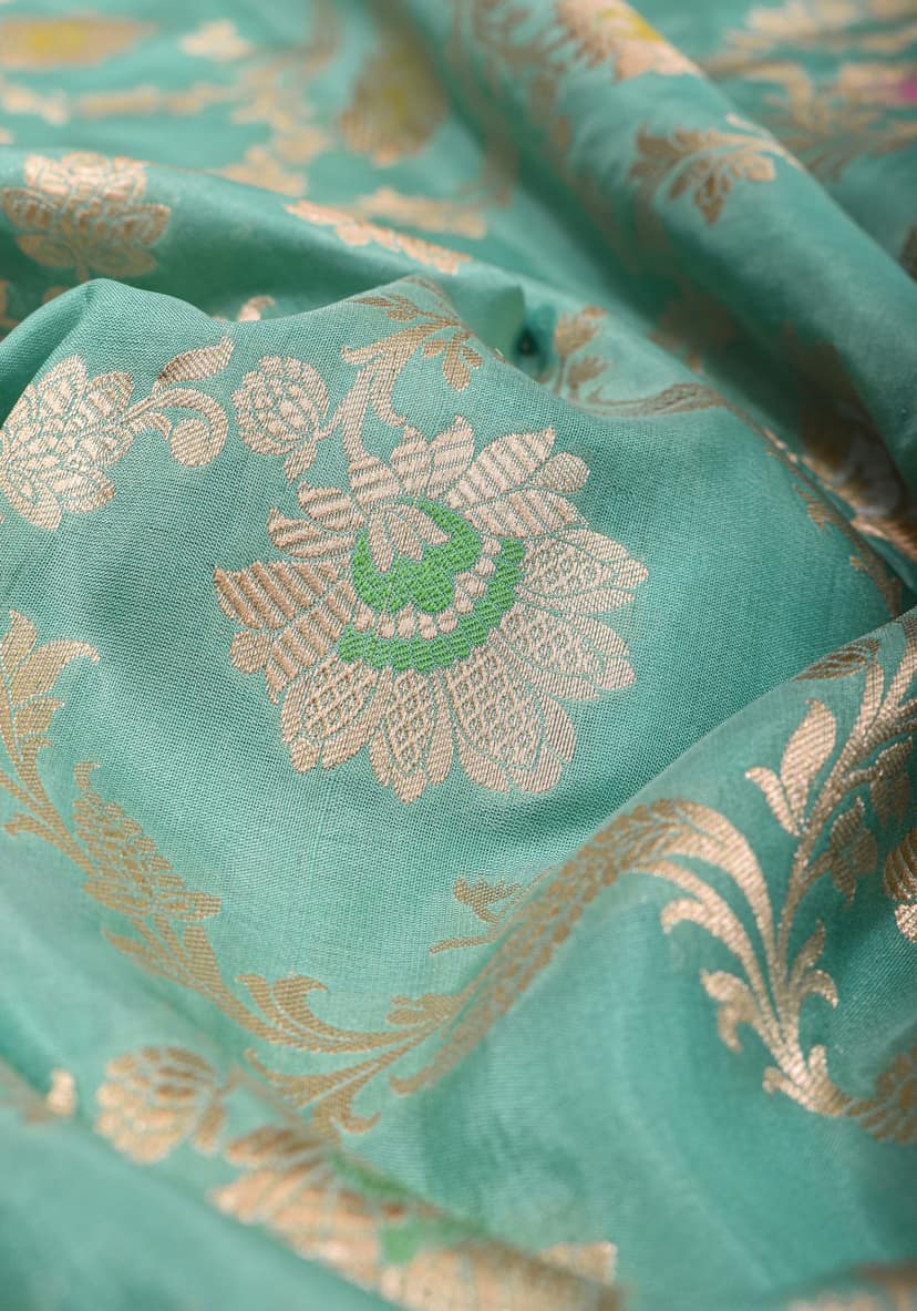 Aqua Intricate Banarasi Katan silk saree with Meenakari Jaal | SILK MARK CERTIFIED view 5