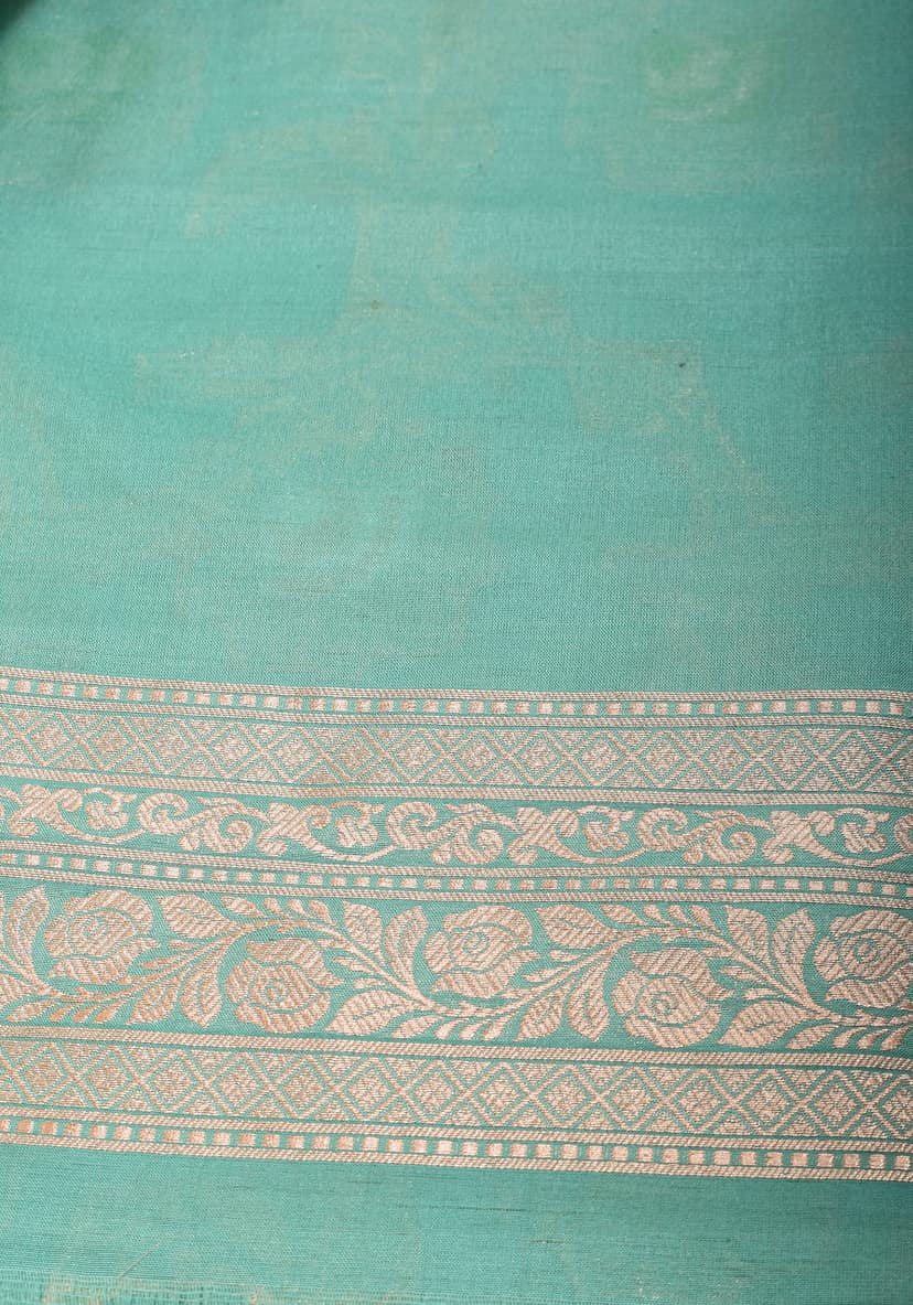 Aqua Intricate Banarasi Katan silk saree with Meenakari Jaal | SILK MARK CERTIFIED view 8